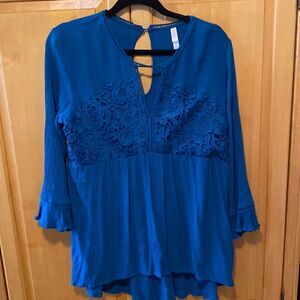Teal boho lace top 3/4 length bell sleeves size xl